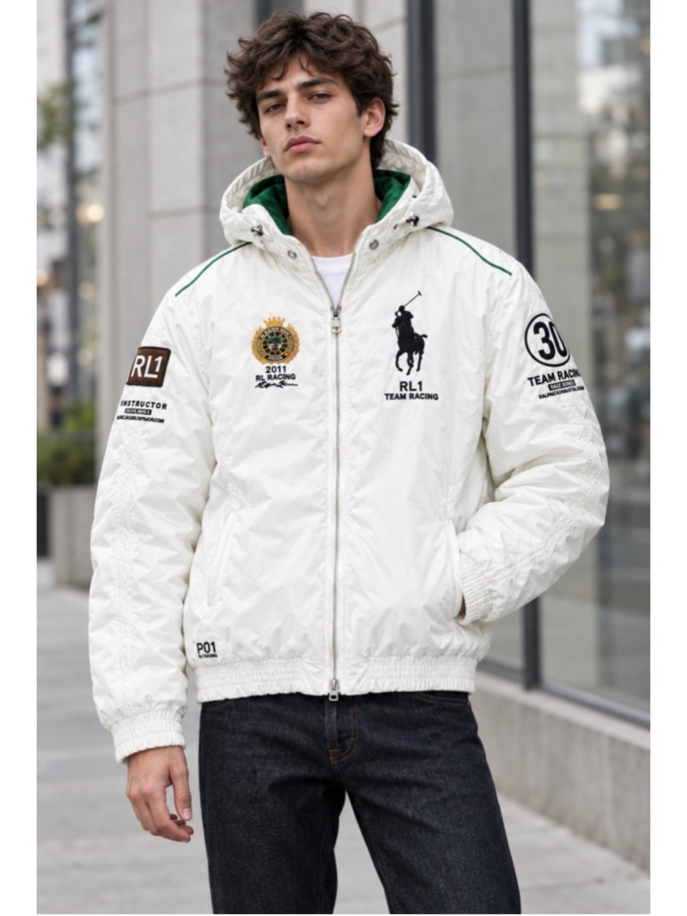 Polo Ralph Lauren 2011 RL1 Racing Italia Da Corsa White Puffer Bomber Jacket L